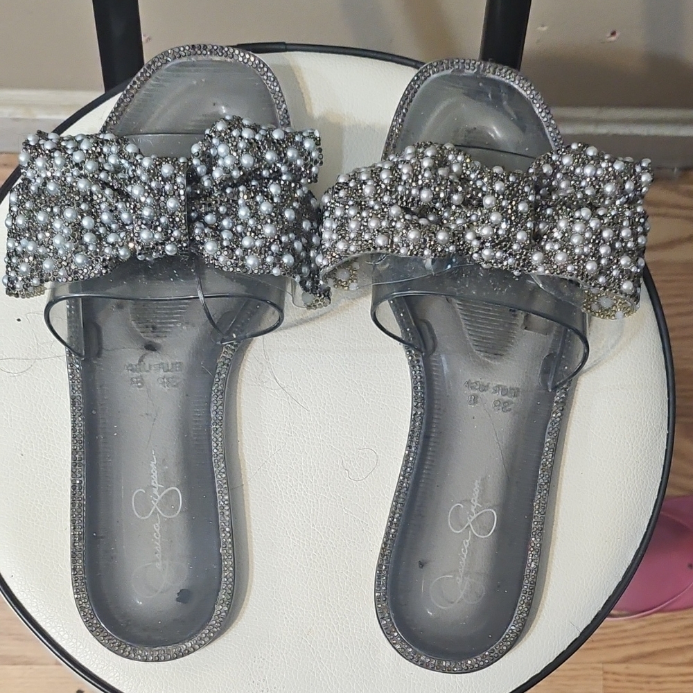 Jessica Simpson Silver Sandals with Sparkling Bow